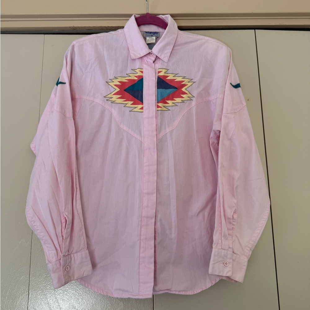 Rare Vintage Wranglers Women’s Southwest Aztec Shirt Pink Bull Design Size Med - Picture 5 of 13